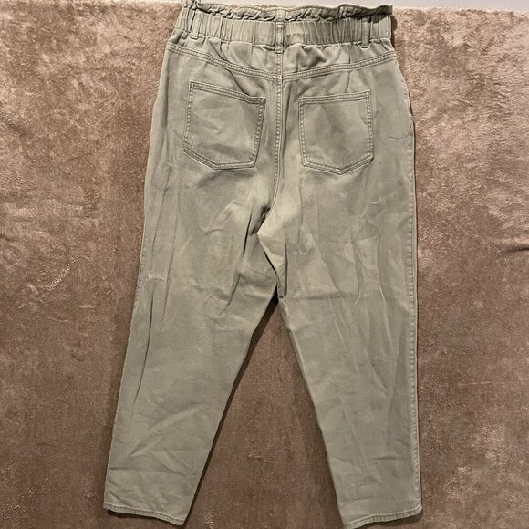 H&M Womens Sage Green Paper Bag Button High Waist Pants Sz 10  Tapered - Picture 3 of 11